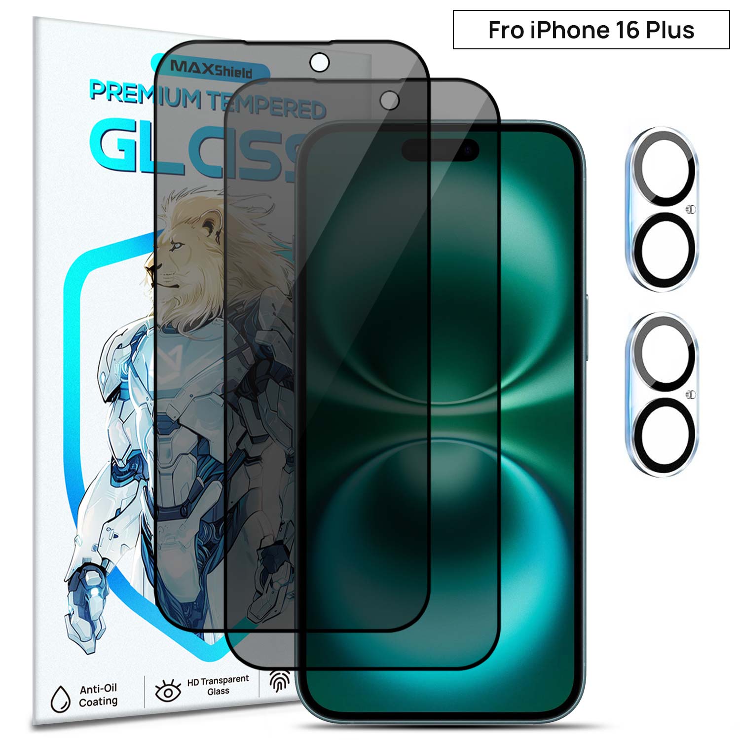 [2+2Pack] Privacy Anti-Spy Glass Screen Protector + Camera Lens Protector For iPhone 16 Pro Plus MAX