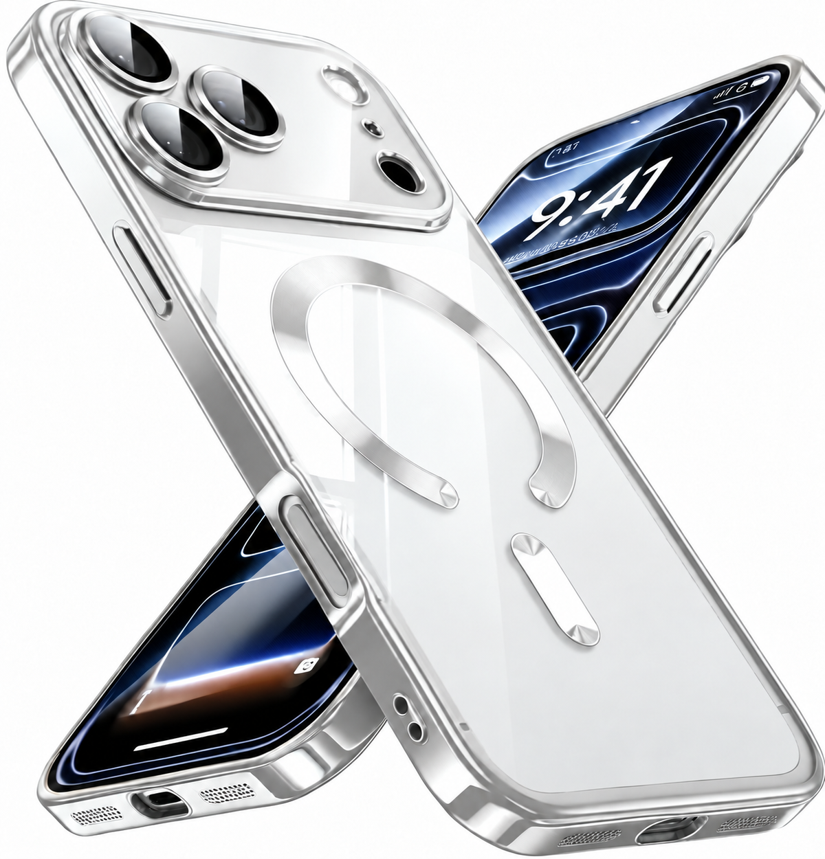 For iPhone 18 Pro Max Case, Compatible with MagSafe - Shock-Absorbing Corners, Case Only, Silver - Apple logo removed main image