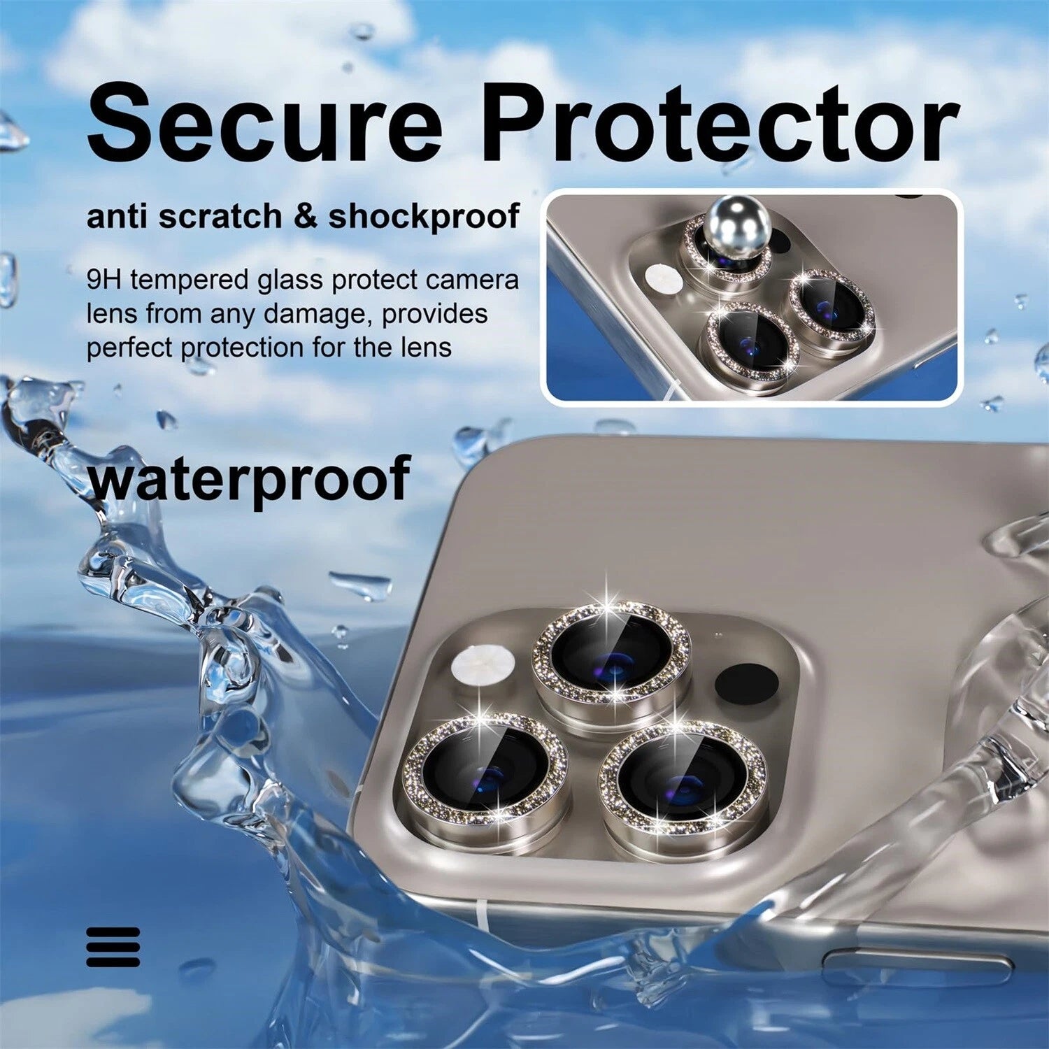 For iPhone 17 Pro Max Metal Camera Glitter Cover Glass Protector