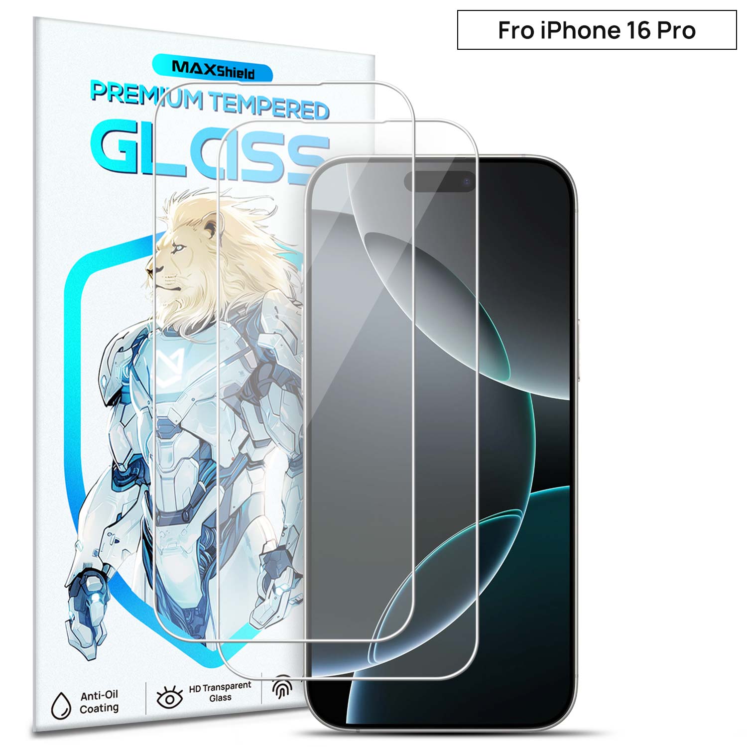 [2 Pack] MaxShield PureClear Tempered Glass Film for iPhone 16 Pro Plus Max