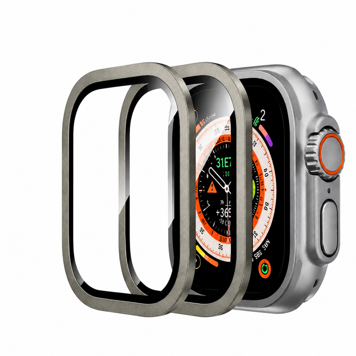 2 Pack Clear Glass Screen Protector with Metal Frame for Apple Watch Ultra – clean white background main image