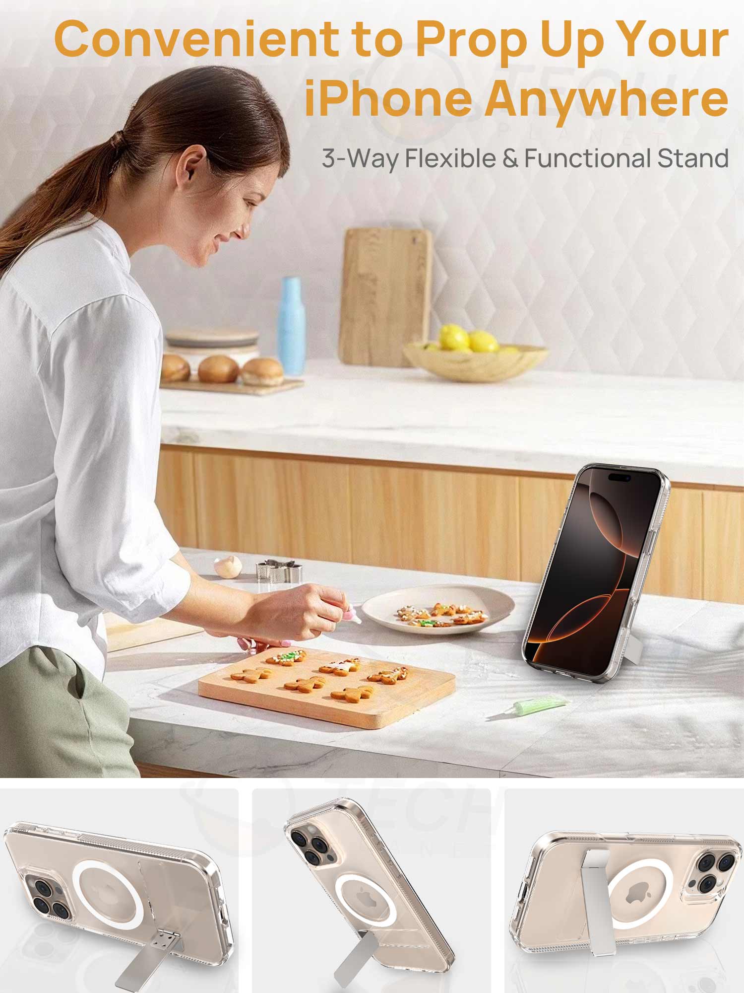 [Full Set] For iPhone 16 Pro Max Case Clear Magsafe Shockproof Kickstand Holder Cover