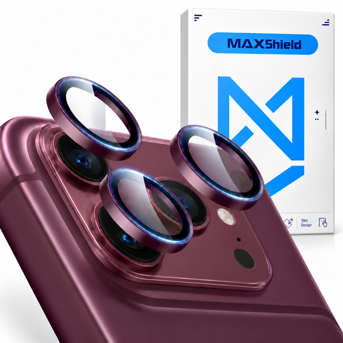 For iPhone 18 Pro Max Camera Lens Protectors, Metal Frame Tempered Glass - Burgundy