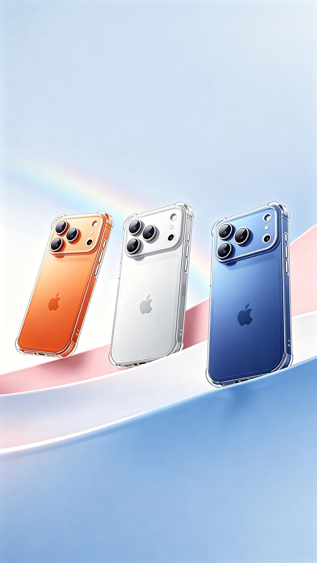 iPhone 17 cases in orange, clear and blue