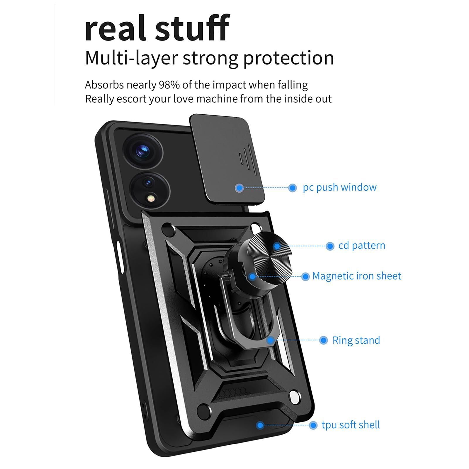 For OPPO Reno 11F 5G Case Shockproof Magnetic Ring Kickstand Cover