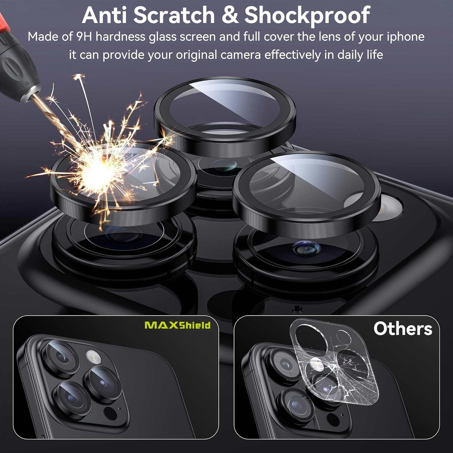 MAXSHIELD For iPhone 17 Pro Max Metal Ring Camera Lens Protector