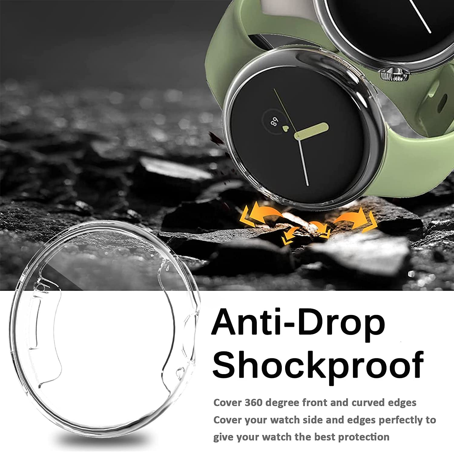 For Google Pixel Watch 2 Case Clear Glass 360 Full Body Cover Screen Protector