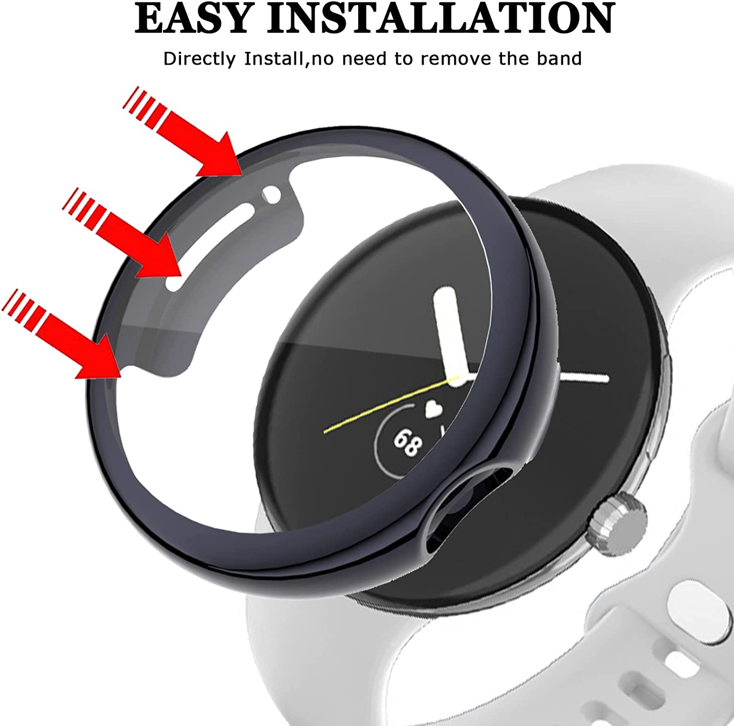 For Google Pixel Watch 2 Case Clear Glass 360 Full Body Cover Screen Protector