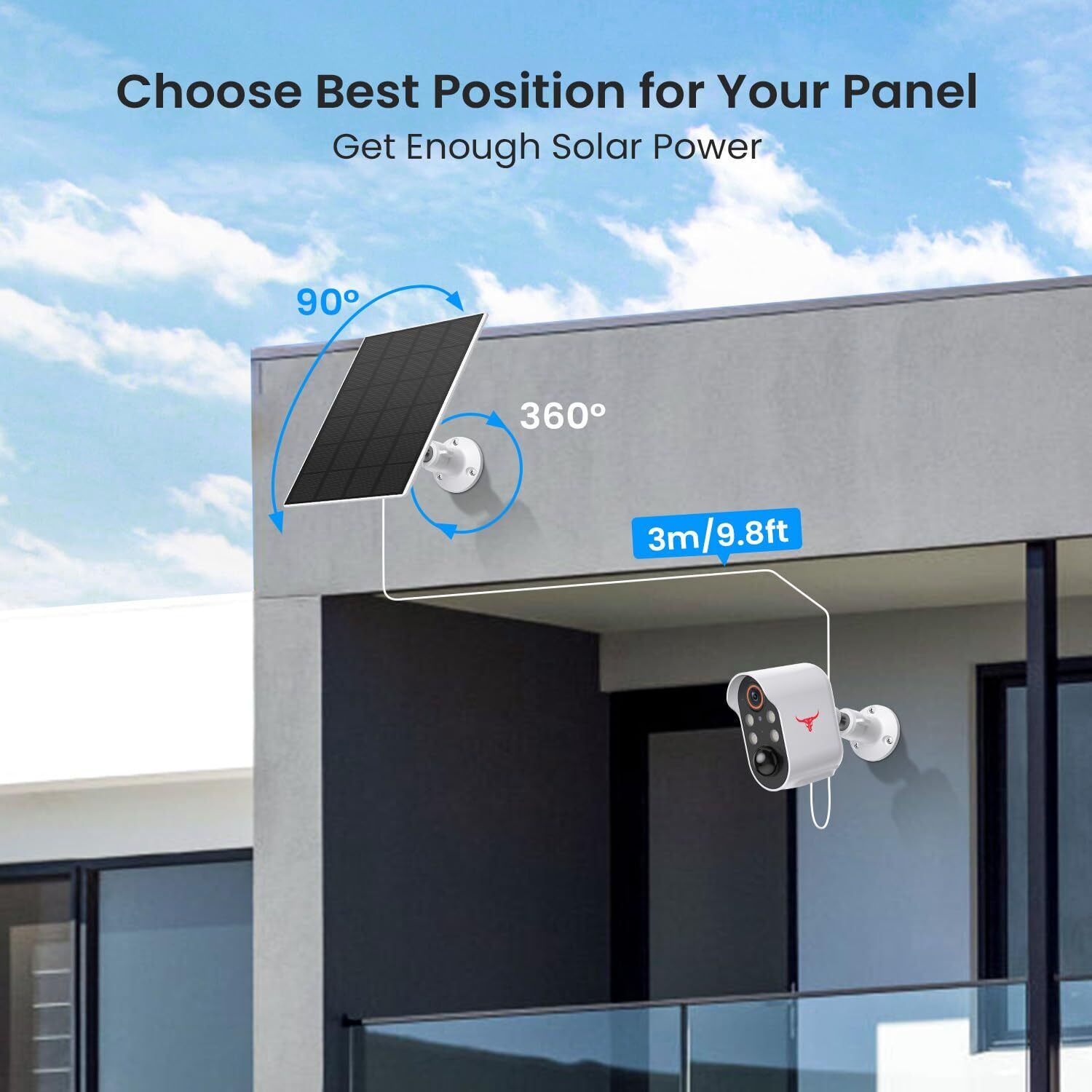 Solar Panel For Outdoor Security Camera Rechargeable Battery Micro USB 3M Cable