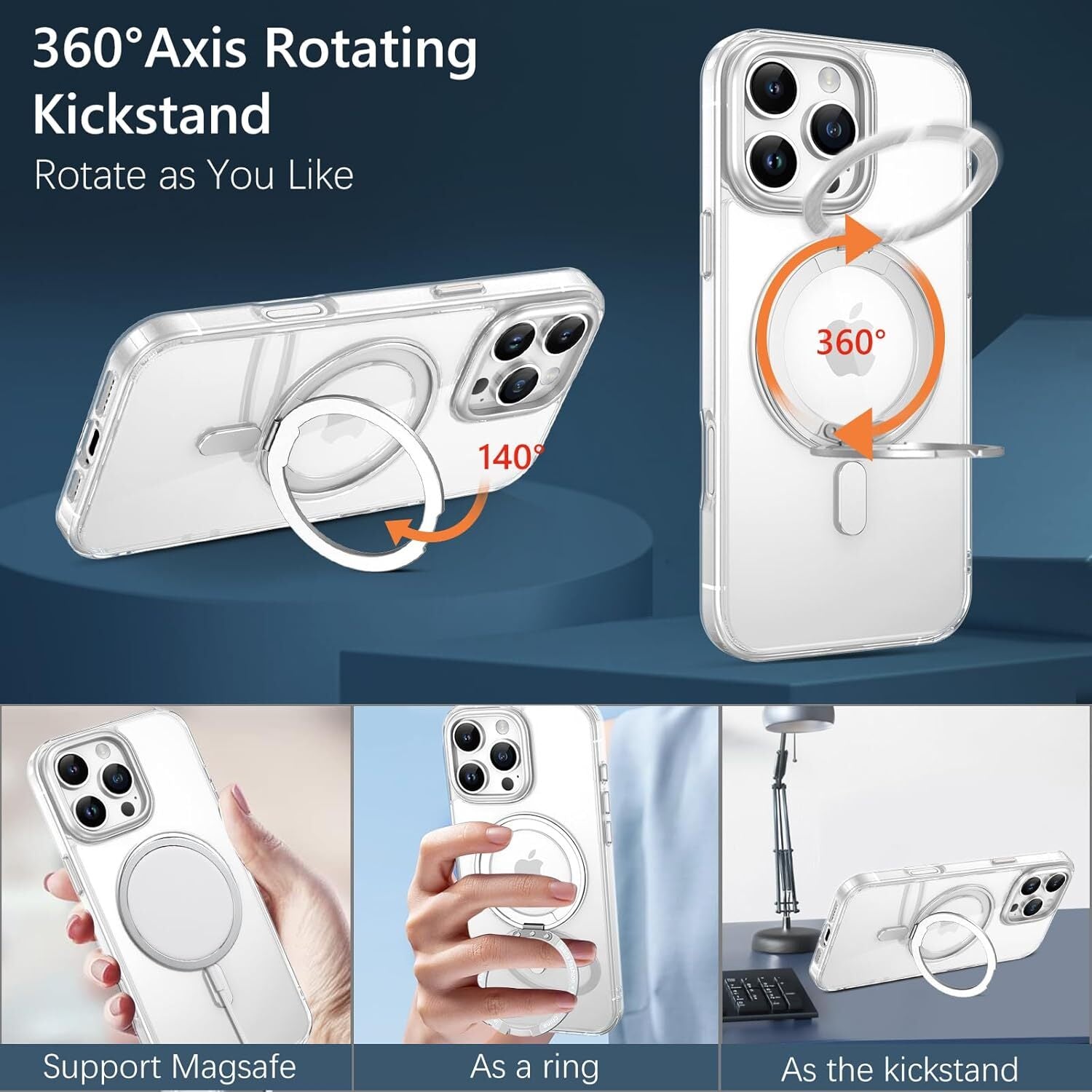 For iPhone 17 Pro Max Air Clear Case Shockproof Magnetic Ring Stand Cover