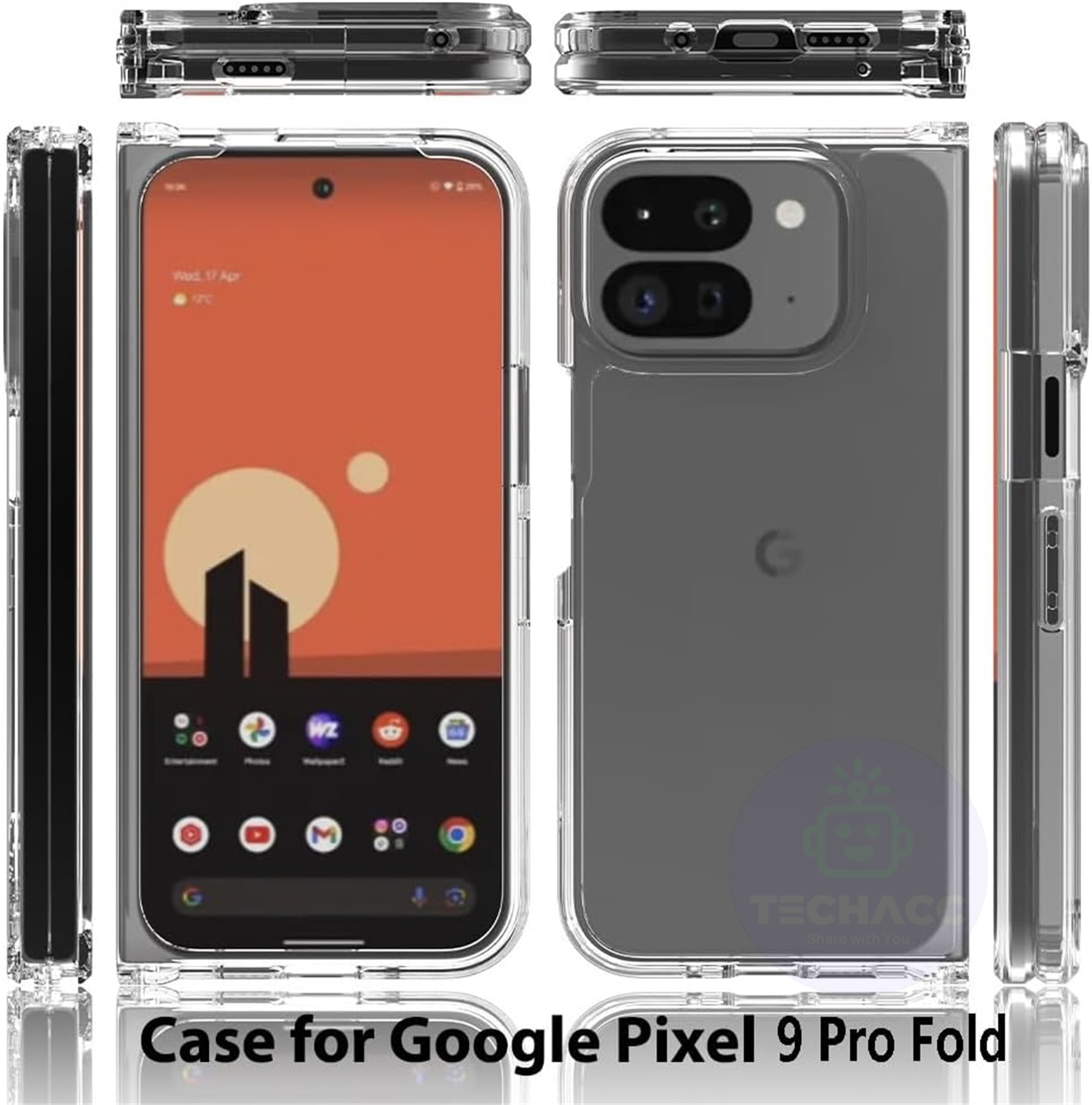 For Google Pixel 9 Pro Fold Clear Case Shockproof Cover + Screen Protector