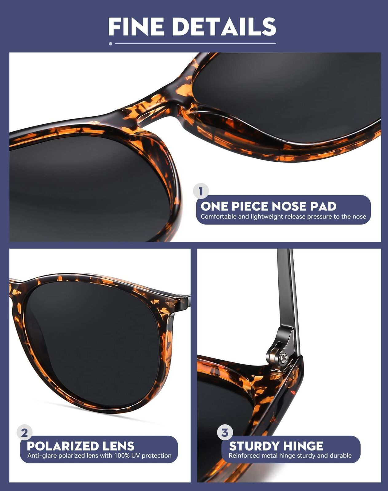 Women Polarized Sunglasses UV400 Protection Vintage Retro Round Mirrored Lens