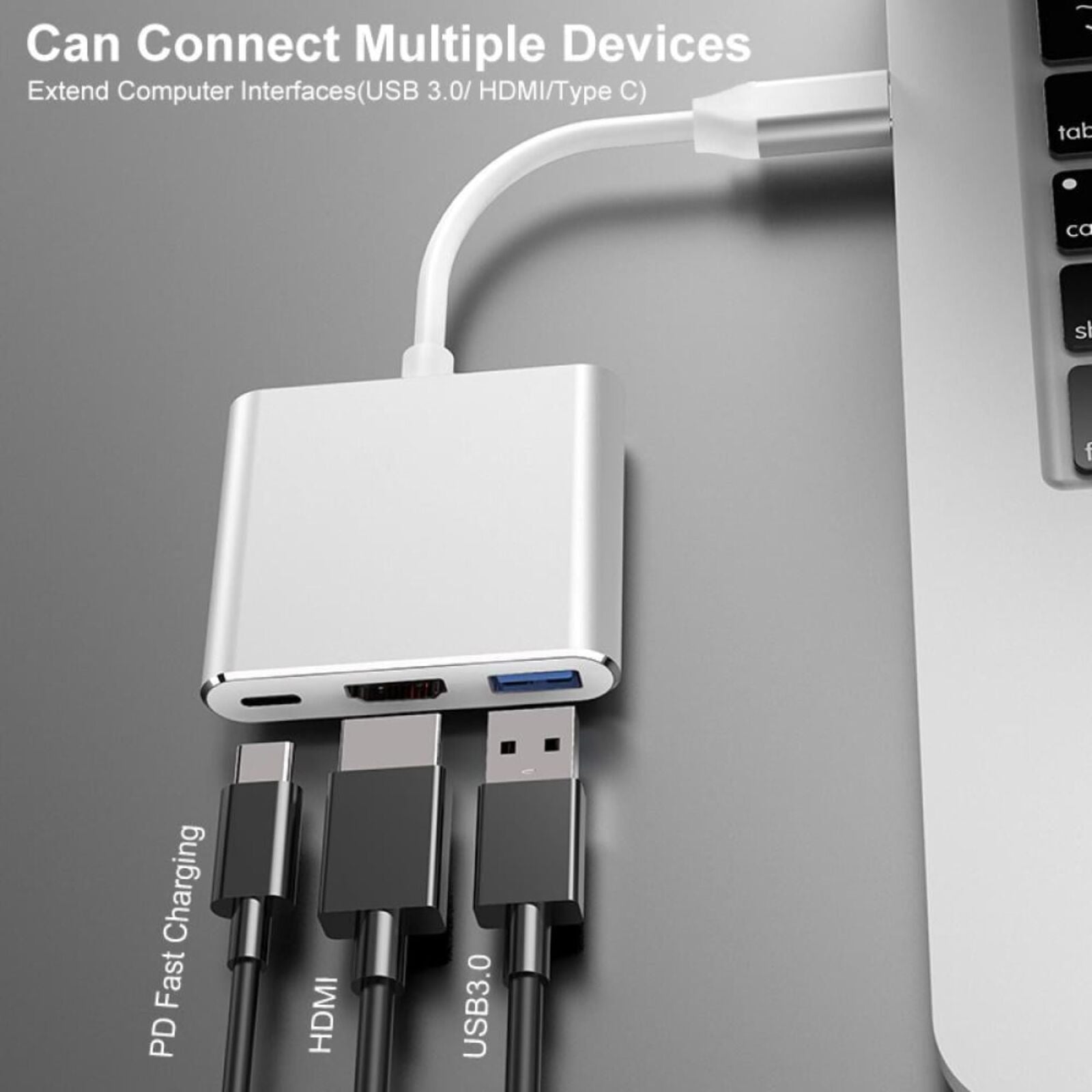 3in1 USB-C Hub Adapter Type-C Hub HDMI For MacBook Pro/Air iPad Pro Laptop