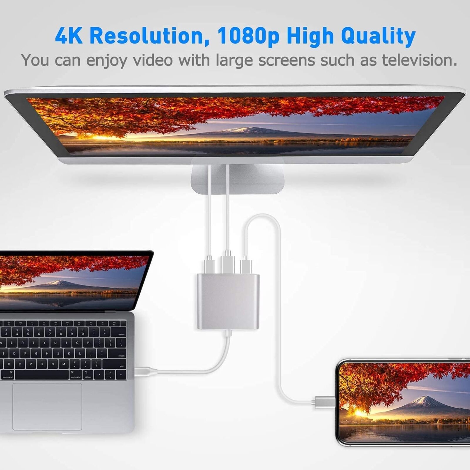 3in1 USB-C Hub Adapter Type-C Hub HDMI For MacBook Pro/Air iPad Pro Laptop