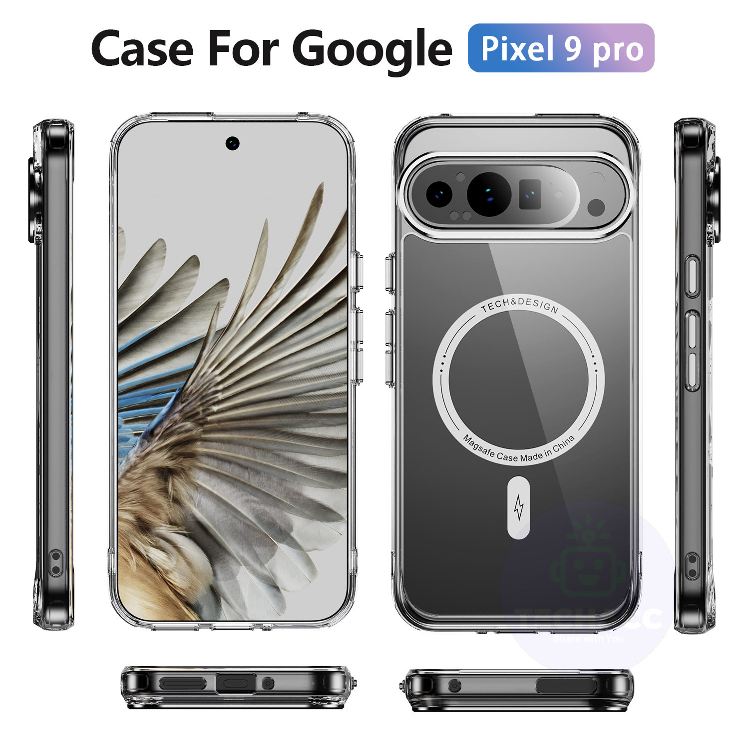 For Google Pixel 9 Pro XL Case Shockproof Clear Magnet Cover + Screen Protector