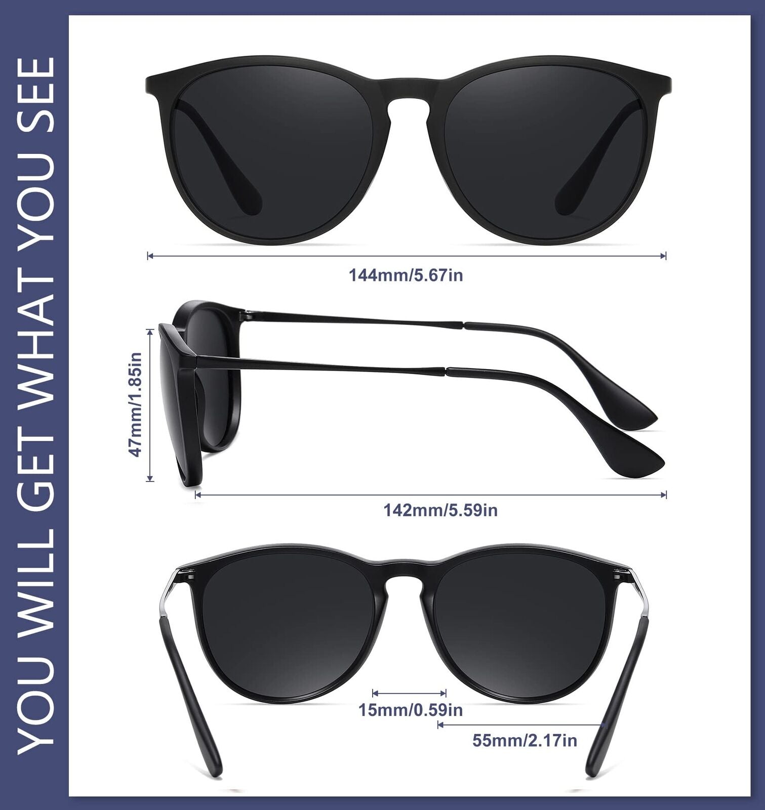 Women Polarized Sunglasses UV400 Protection Vintage Retro Round Mirrored Lens