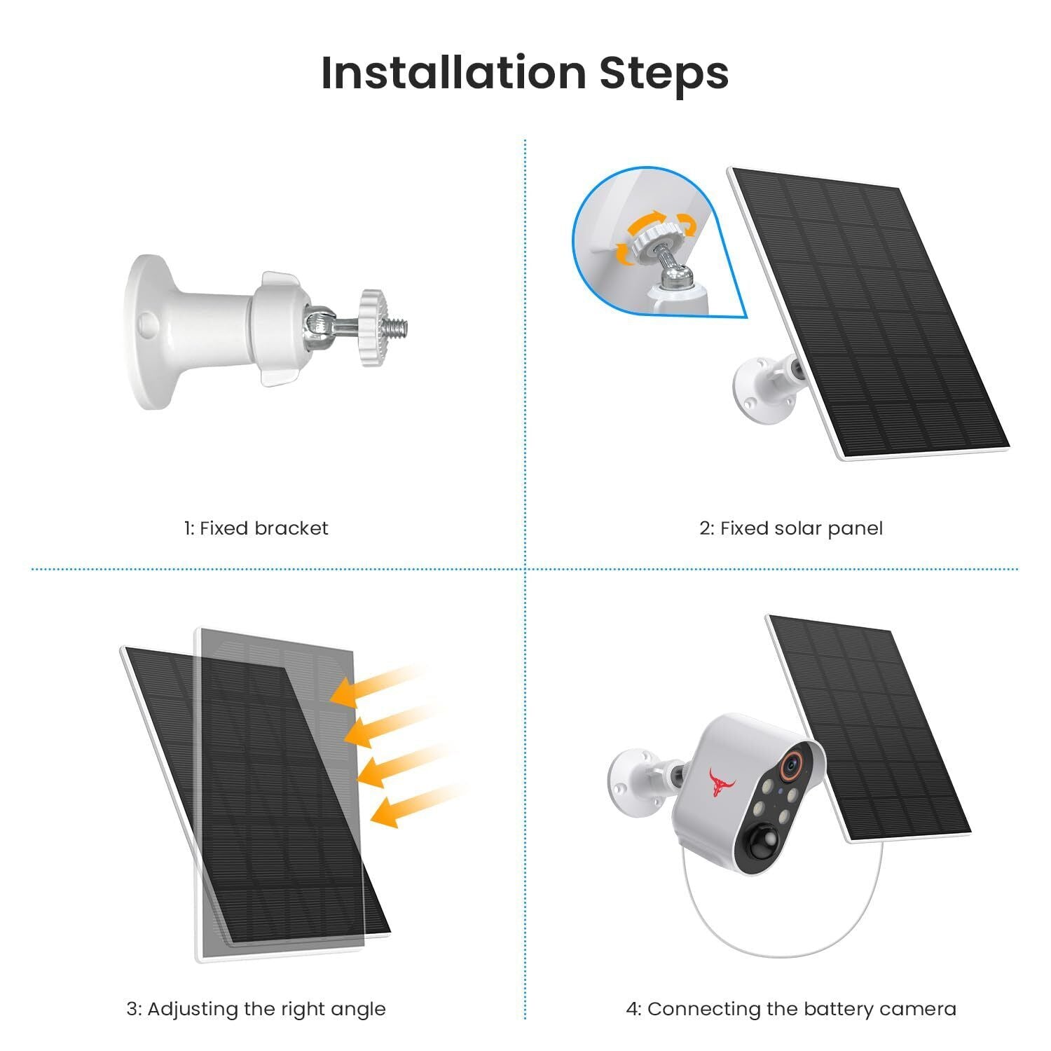 Solar Panel For Outdoor Security Camera Rechargeable Battery Micro USB 3M Cable