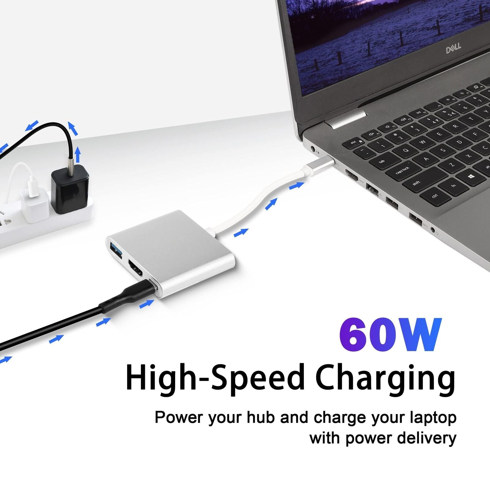 3in1 USB-C Hub Adapter Type-C Hub HDMI For MacBook Pro/Air iPad Pro Laptop