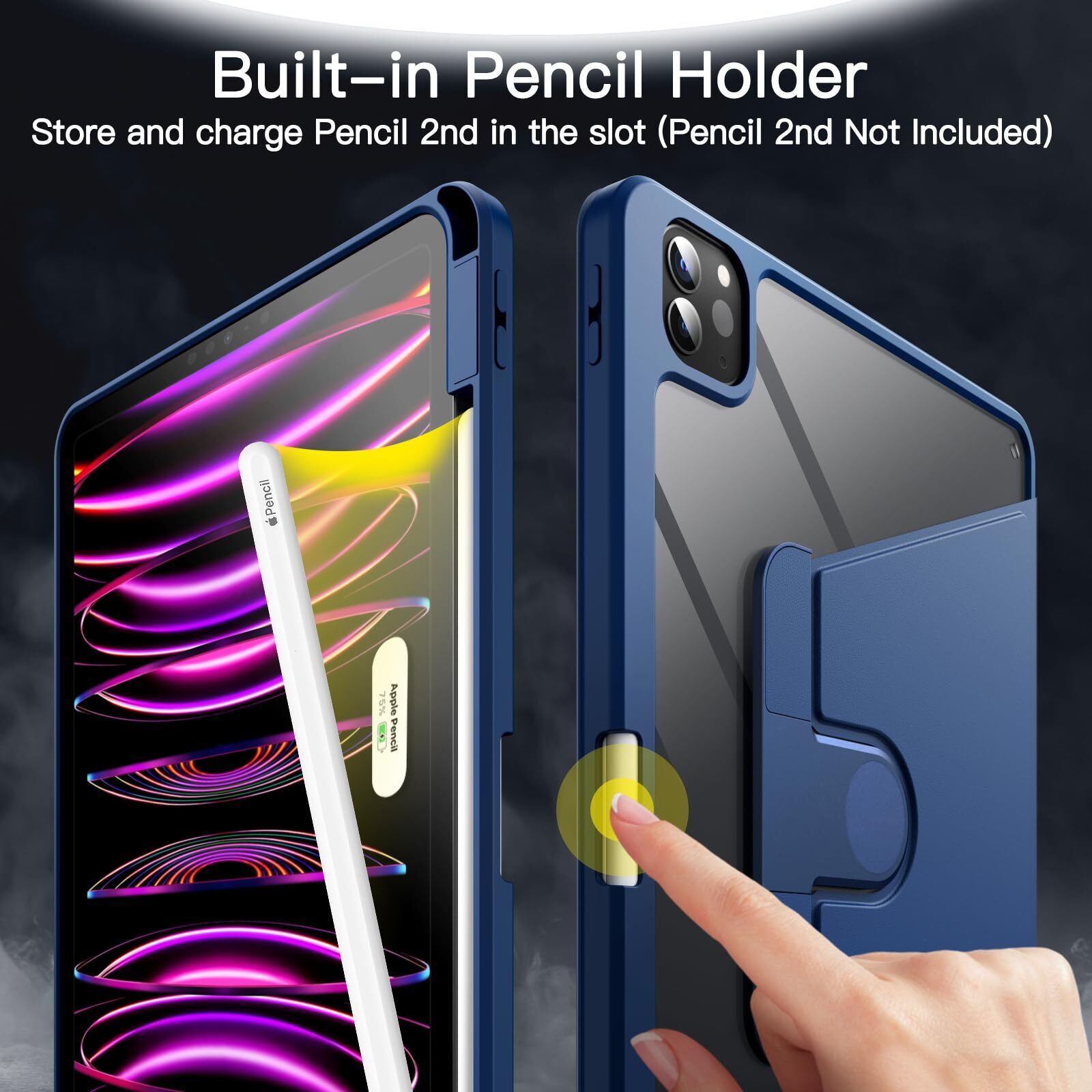 For Apple iPad 9th 10th 8th 7th 6th 5th Smart 360 Roate Stand Case Pencil Holder