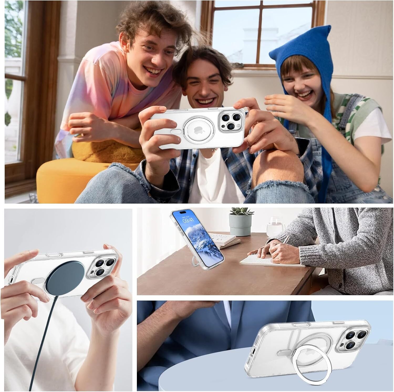 For iPhone 17 Pro Max Air Clear Case Shockproof Magnetic Ring Stand Cover