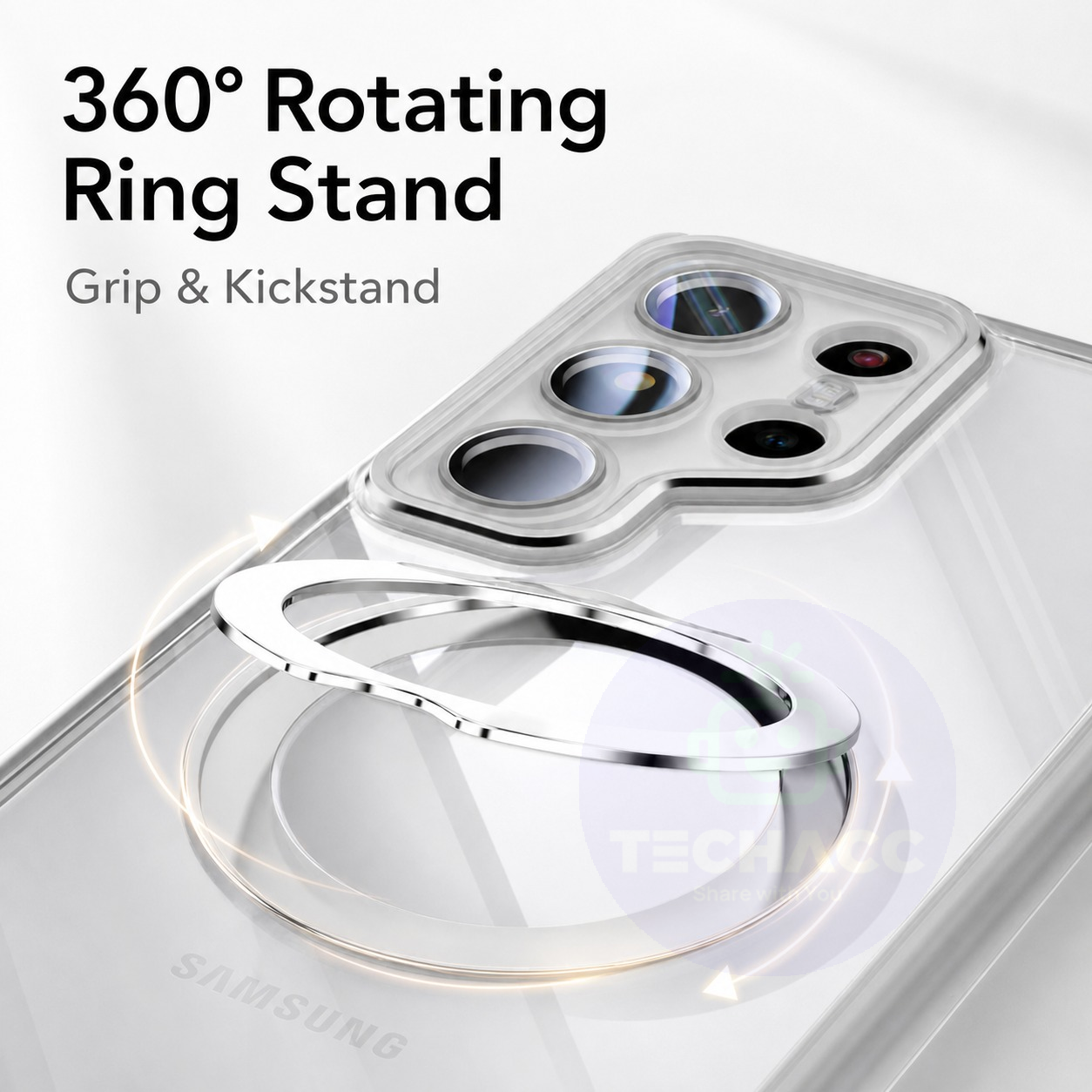 For Samsung Galaxy S25 Series Clear Magnetic Rotating Ring Stand Case - detail image 4