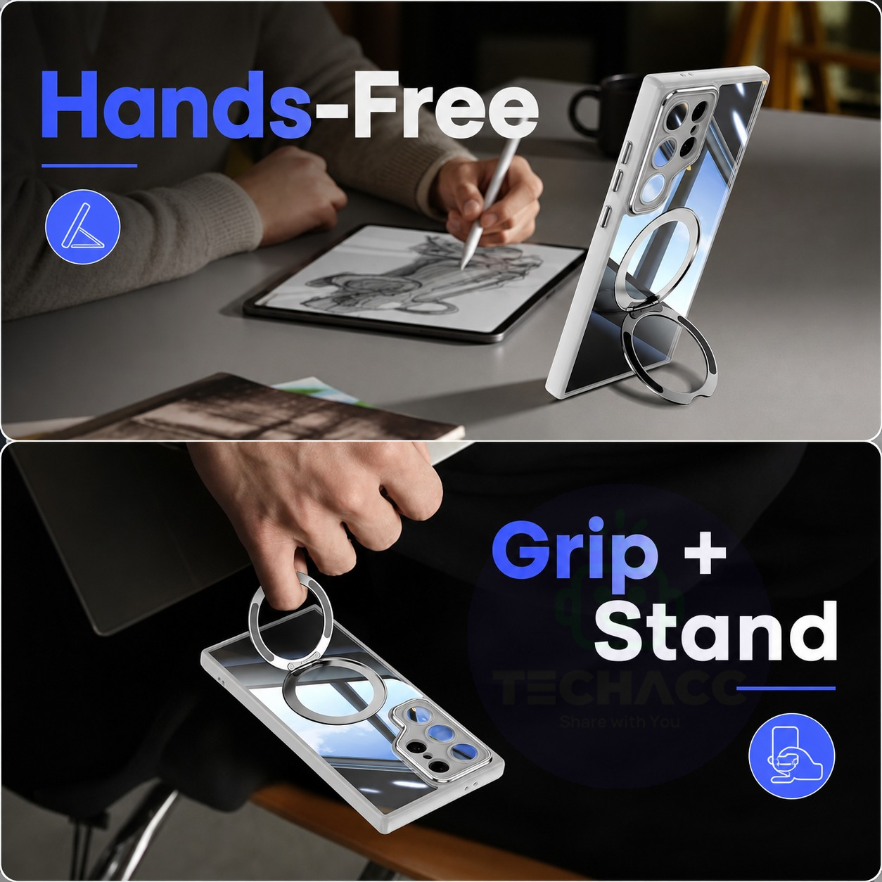For Samsung Galaxy S25 Series Clear Magnetic Rotating Ring Stand Case - detail image 9