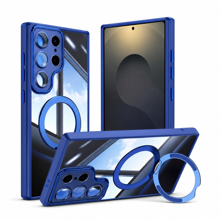 For Samsung Galaxy S25 Series Clear Magnetic Rotating Ring Stand Case - main image