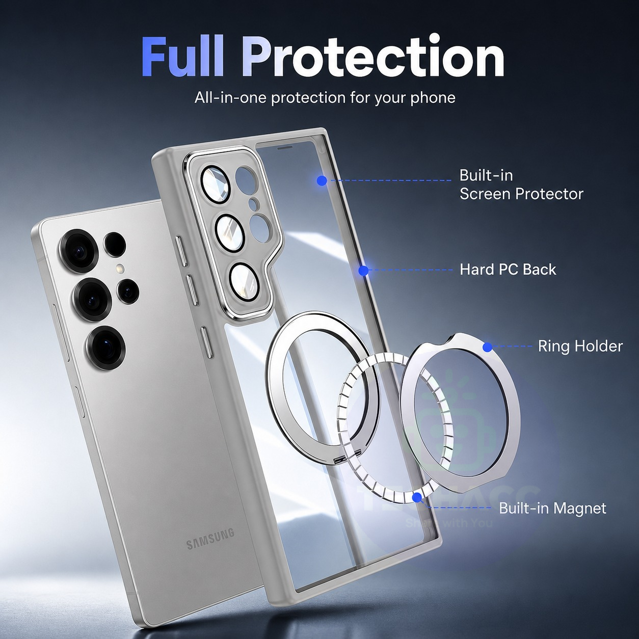For Samsung Galaxy S26 Series Clear Magnetic Rotating Ring Stand Case - detail image 5