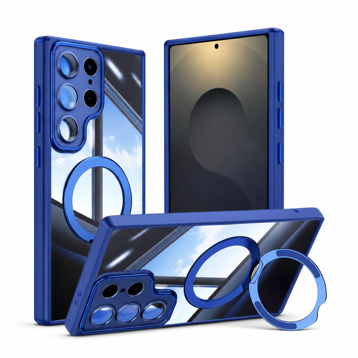 For Samsung Galaxy S26 Series Clear Magnetic Rotating Ring Stand Case - main image