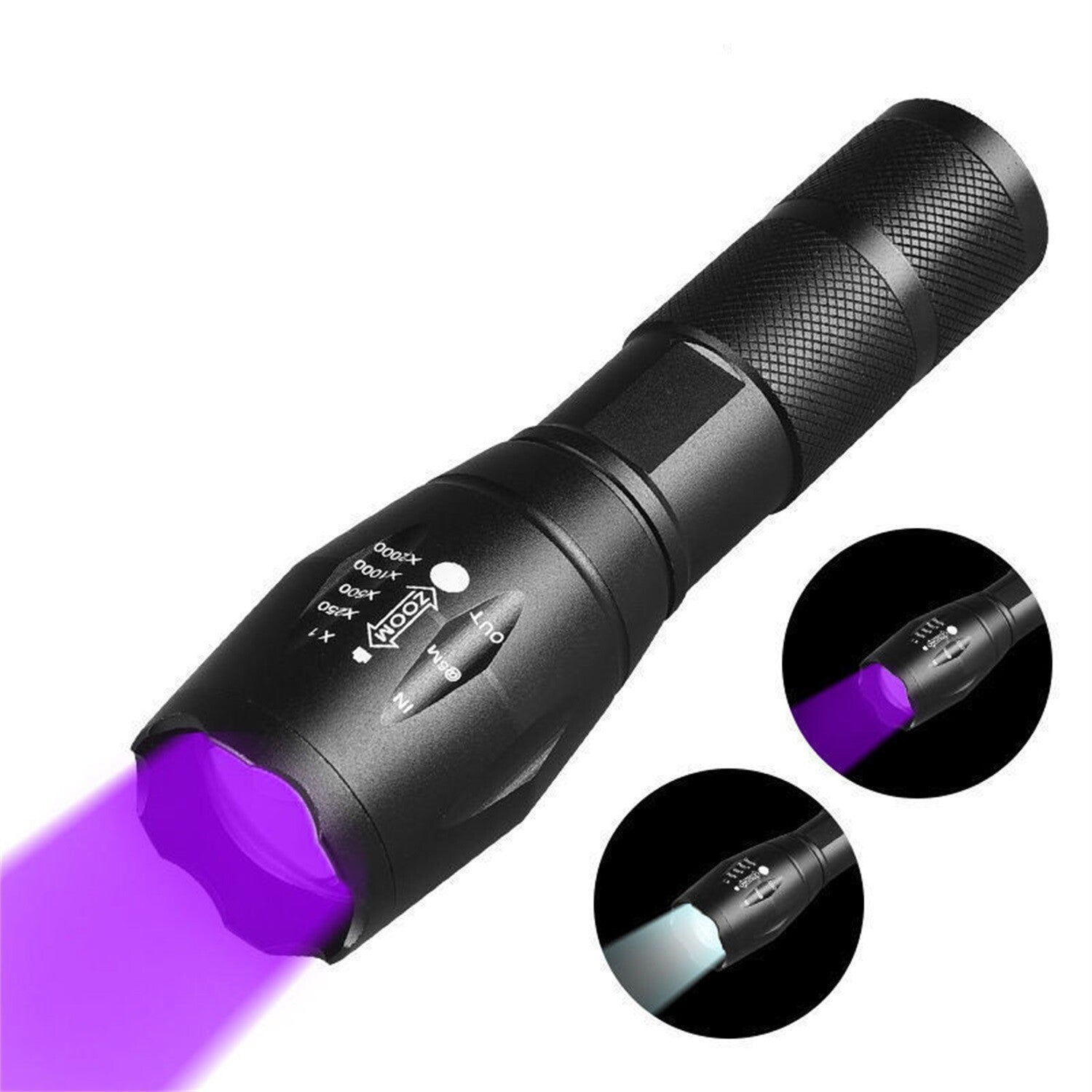 3 in 1 UV 395 Violet Blue USB LED Flashlight Rechargeable Inspection Lamp Torch