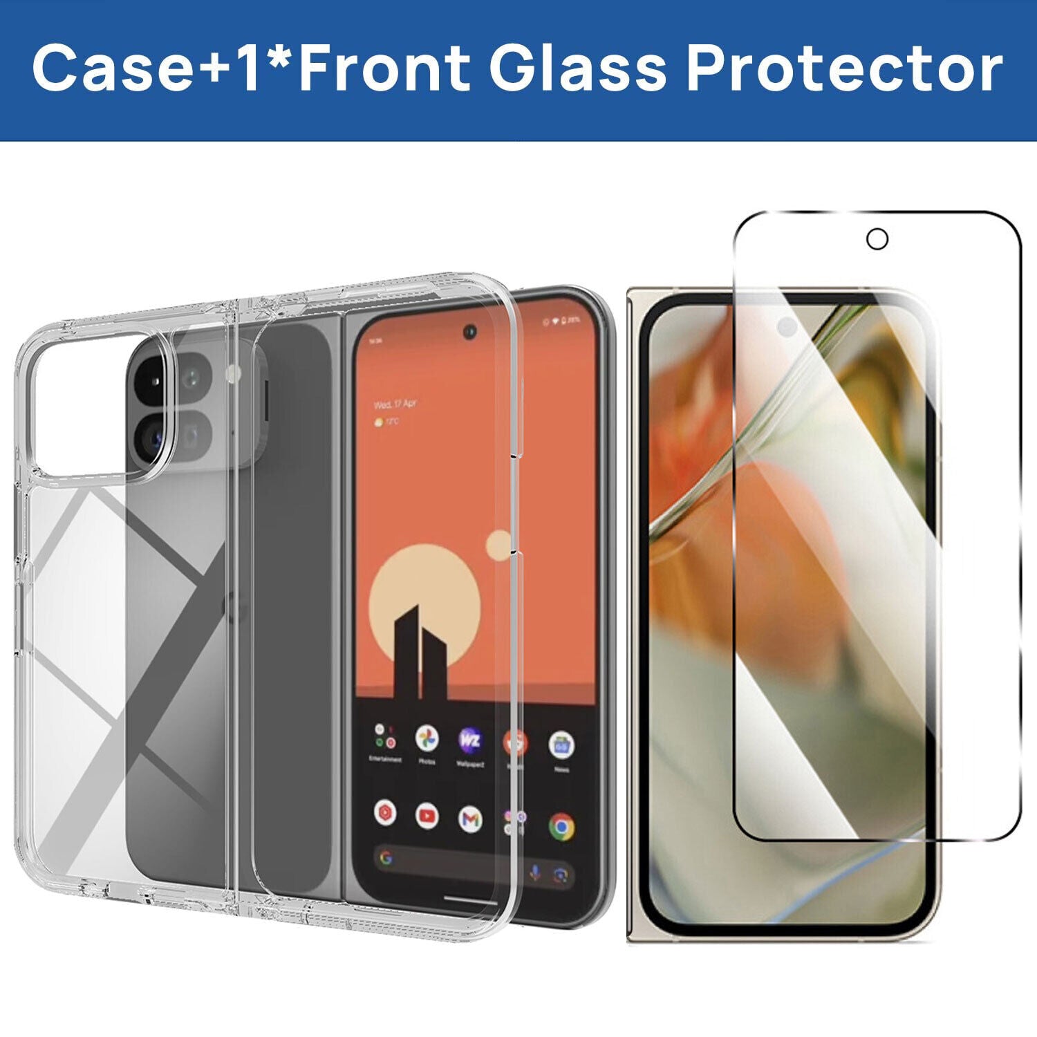 For Google Pixel 9 Pro Fold Clear Case Shockproof Cover + Screen Protector