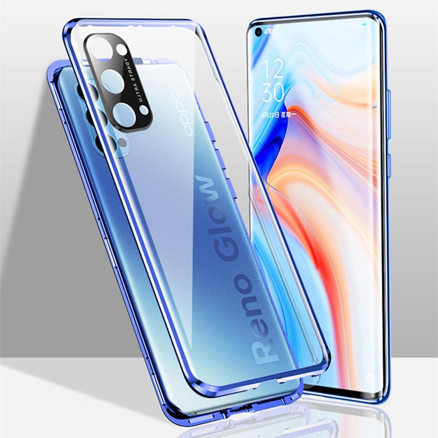 For OPPO A98 A78 Reno 10 5G Case 360° Magnetic Metal Double-Side Glass Cover