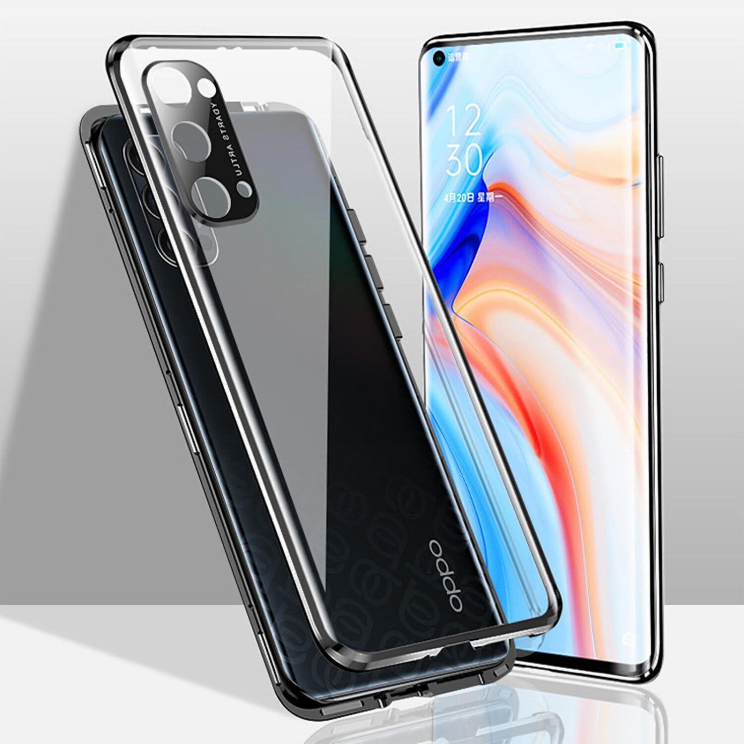 For OPPO A98 A78 Reno 10 5G Case 360° Magnetic Metal Double-Side Glass Cover
