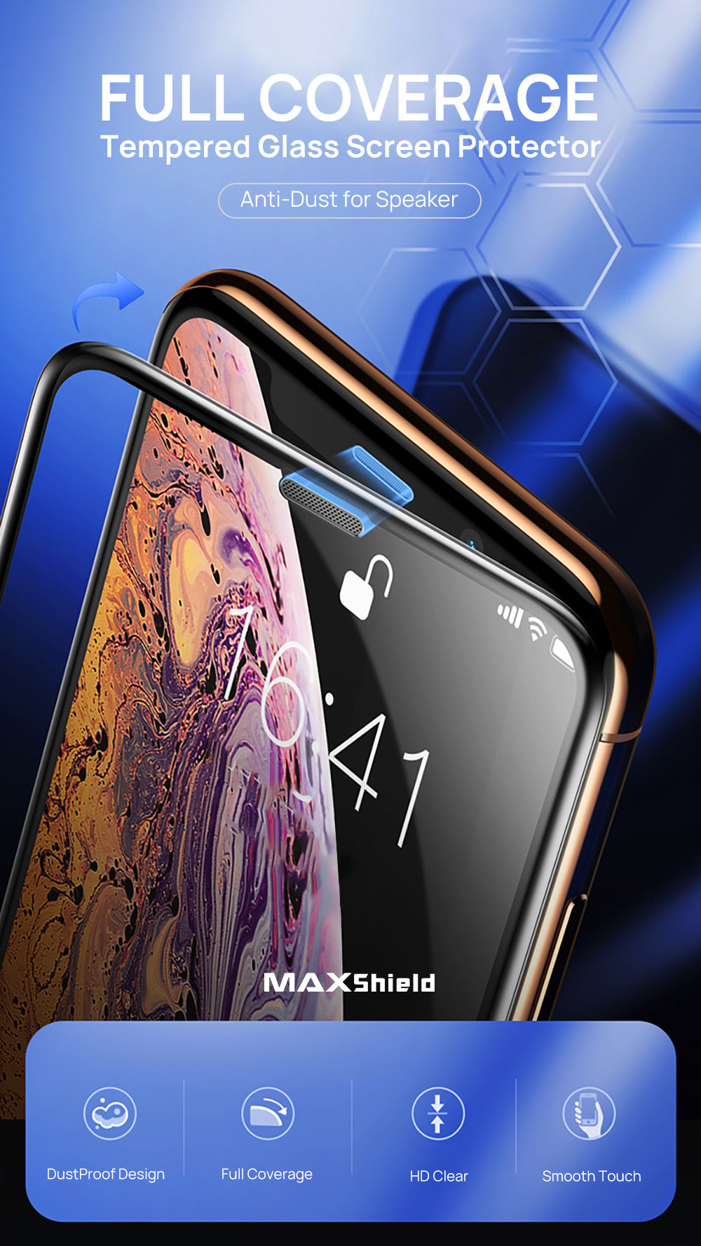 iPhone XS MAX Plus Full Coverage Tempered Glass Screen Protector