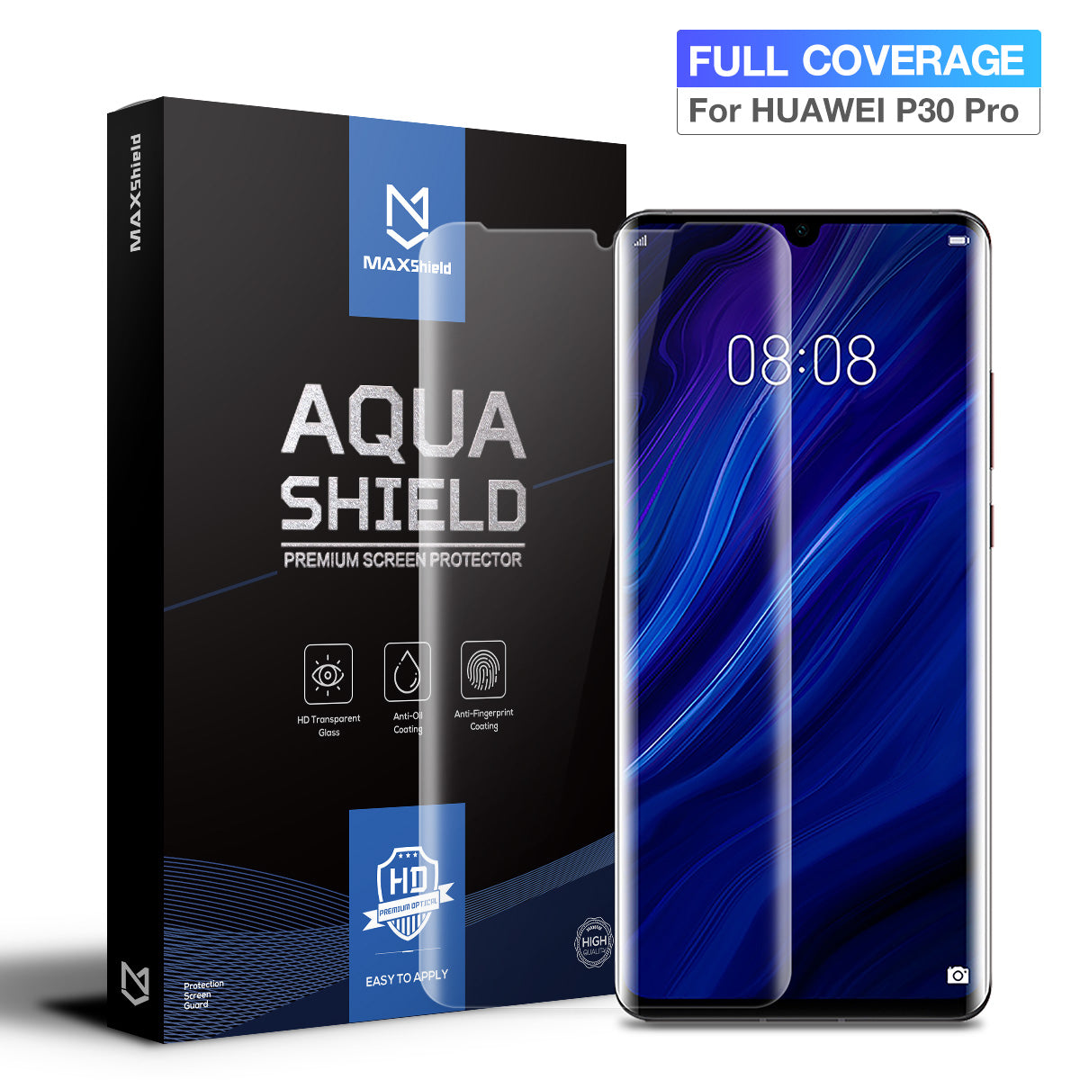 Huawei P30 Screen Protector, MaxShield HD Aqua Crystal Film Guard