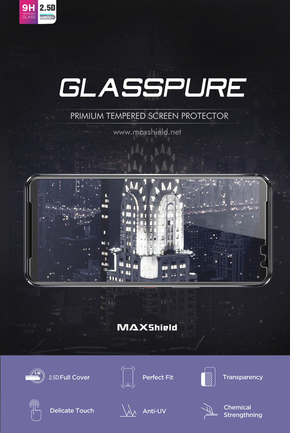 MAXSHIELD Screen Glass Tempered Glass Lens Protector FULL COVER For ASUS ROG 3