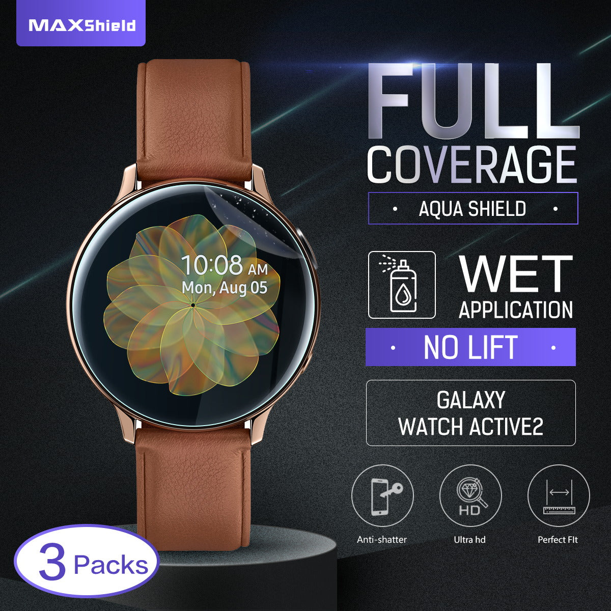 Maxsheld Samsung Galaxy Watch Active 2 Full Coverage Waterproof Screen Protector-40 MM