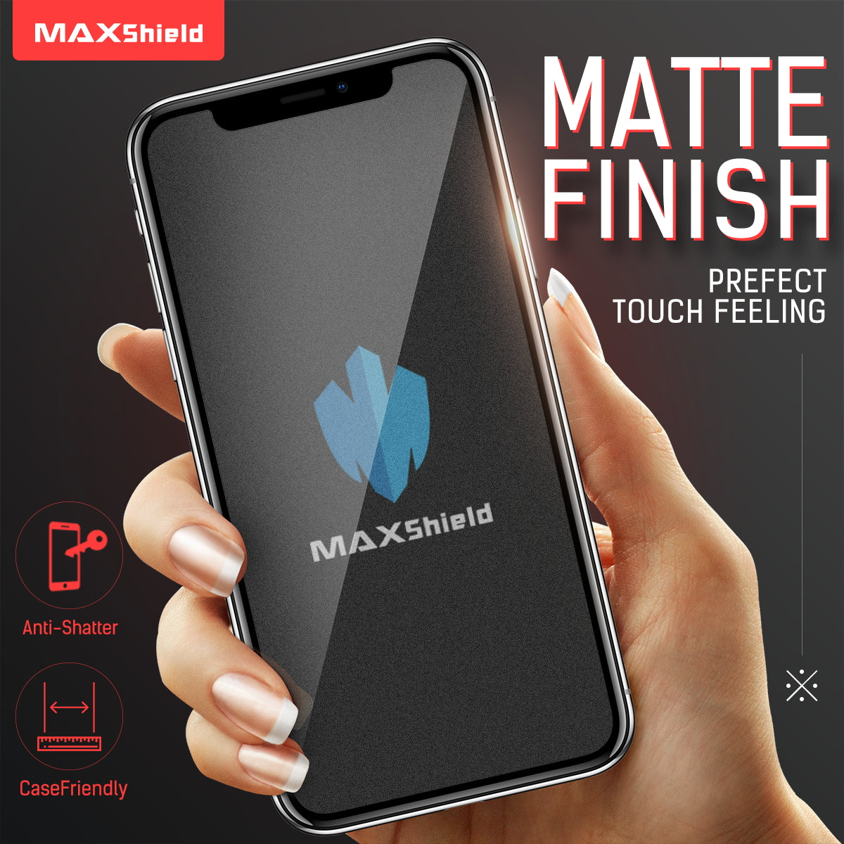 MAXSHIELD MATTE TEMPERED GLASS SCREEN PROTECTOR FOR APPLE iPhone X
