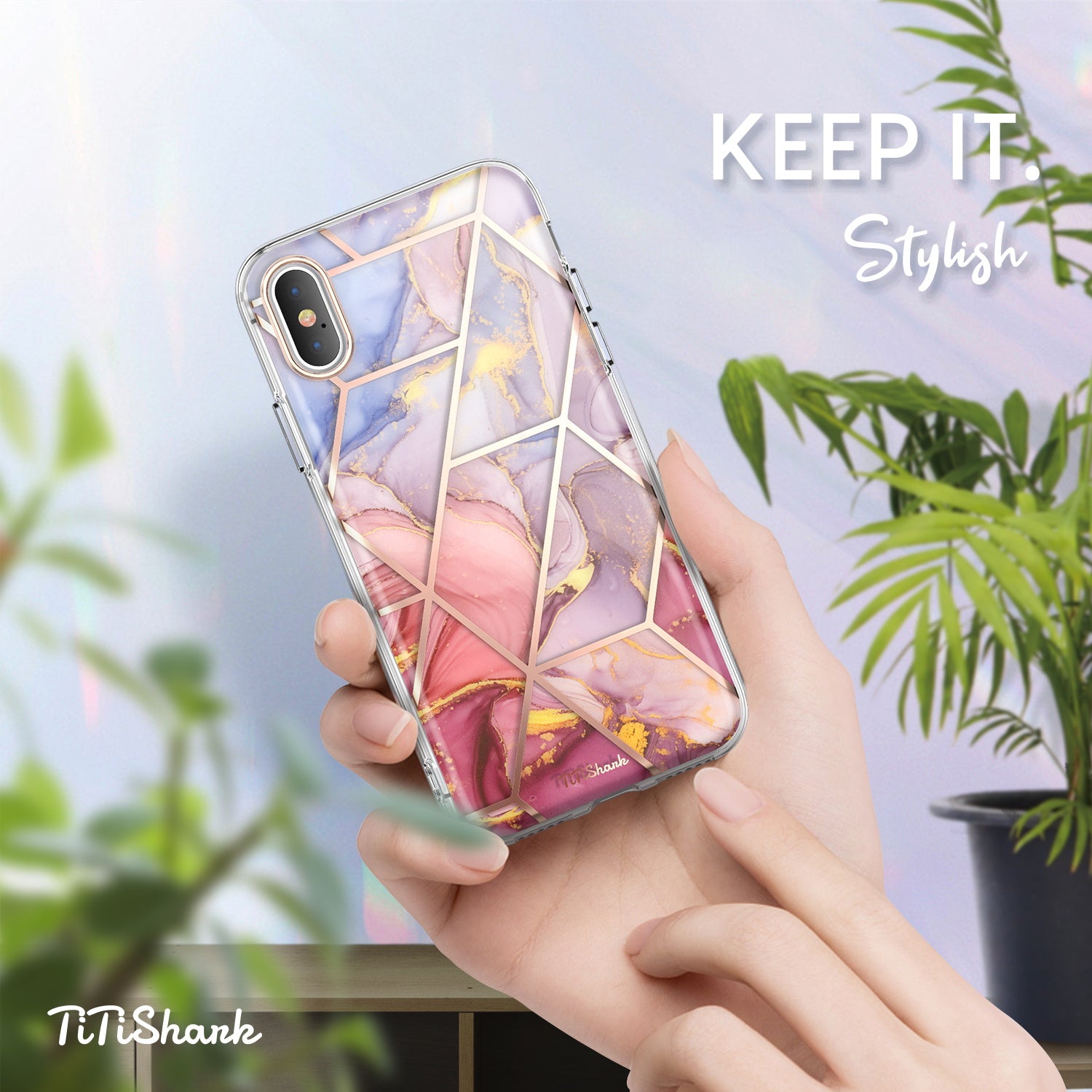 TiTiShark For iPhone X/XS Case Clear Marble Shockproof Case-Purple