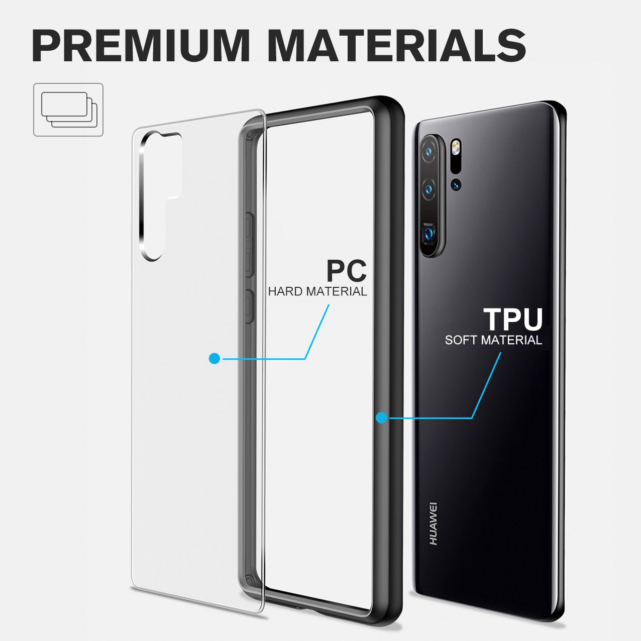 YOUMAKER® Huawei P30 Pro Shockproof Slim Bumper Crystal Case Cover-Black