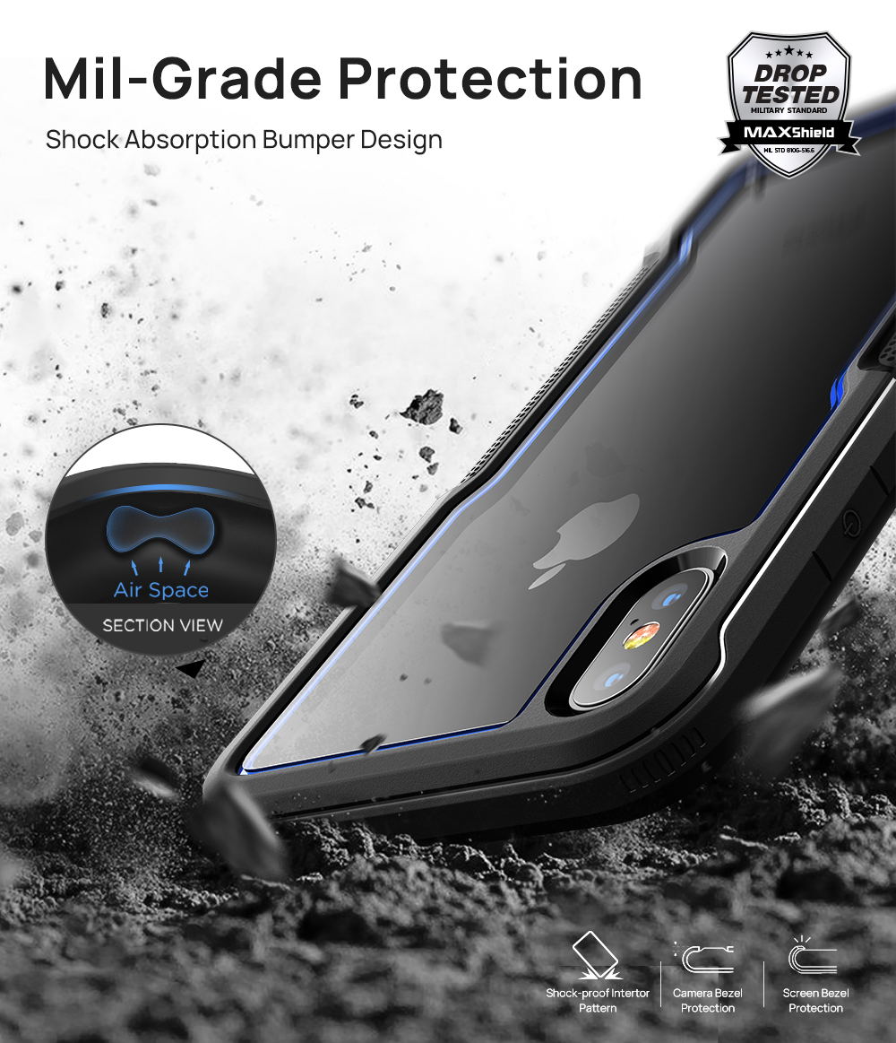 For iPhone X XS Max XR Case MAXSHIELD Clear Heavy Duty Shockproof Slim Cover