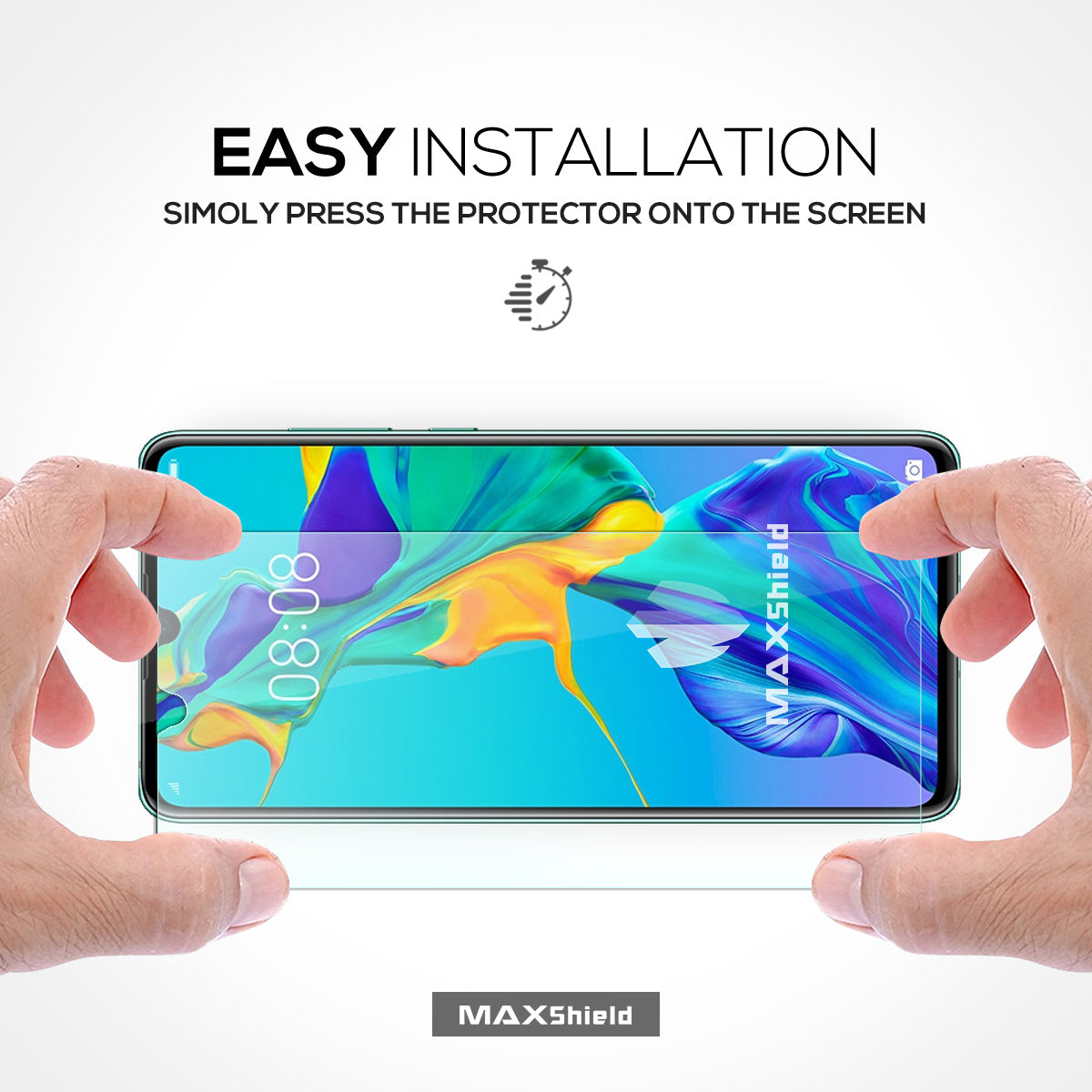 MAXSHIELD Huawei P30 Full Adhesion Tempered Glass Screen Protector Case Friendly