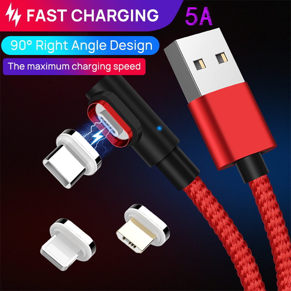 90 Degree 5A USB Magnetic Data Charging Cable Fast Charger For iPhone
