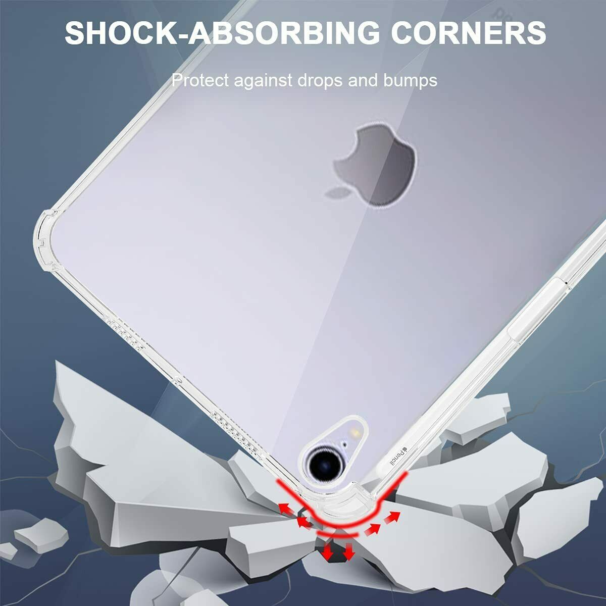 For iPad Mini 6 10.2" 9th Air 4 10.9" Clear Case Shockproof Slim Cover Pen Holder