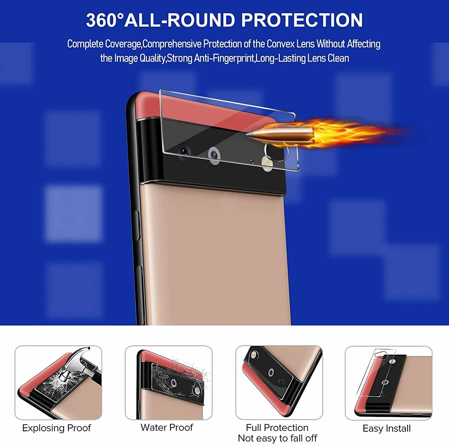 2 Pack For Google Pixel 6/6 Pro Tempered Glass Screen + Camera Lens Protector