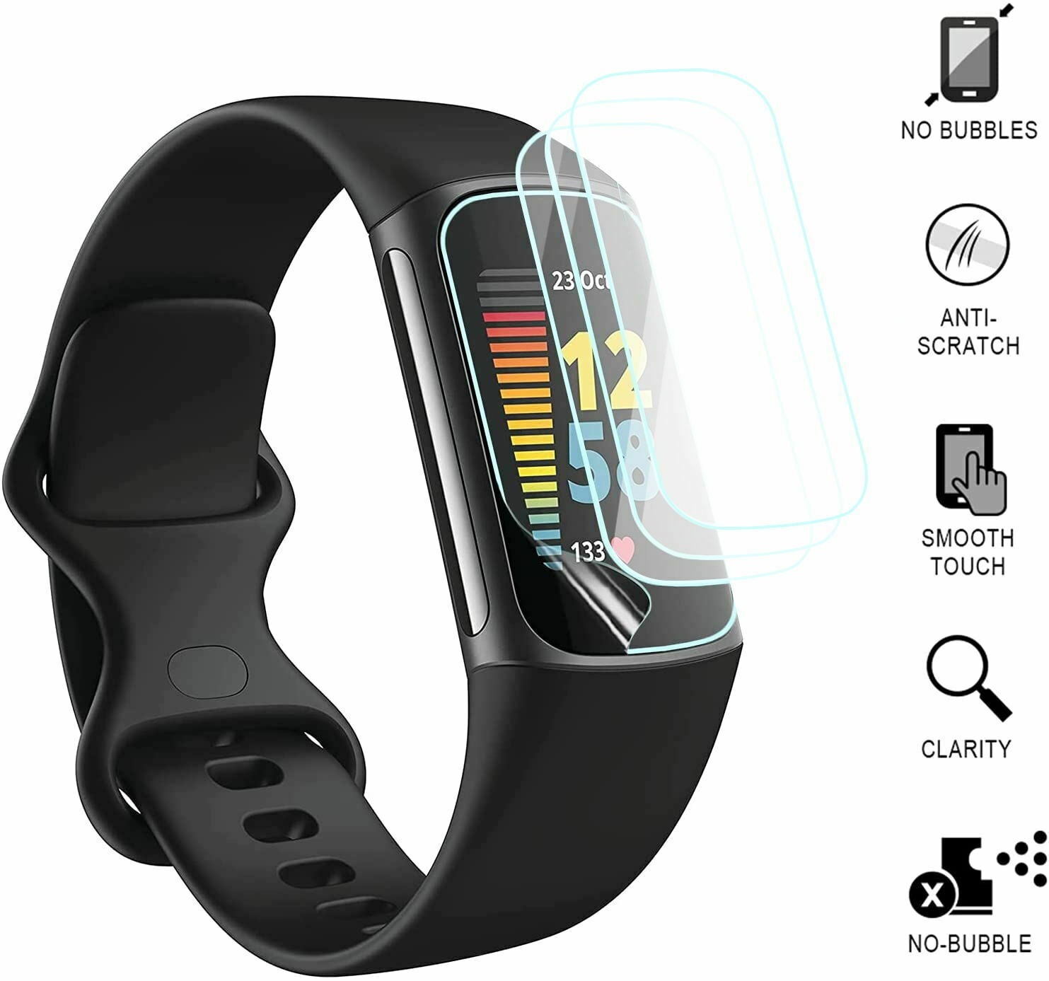 3X For Fitbit Charge 5 4 Full Coverage Hydrogel Crystal HD Film Screen Protector