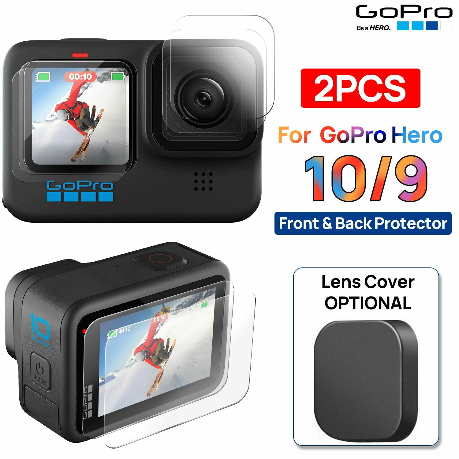 For GoPro Hero 10 9 Black Tempered Glass Camera Lens Screen protector Cover Cap