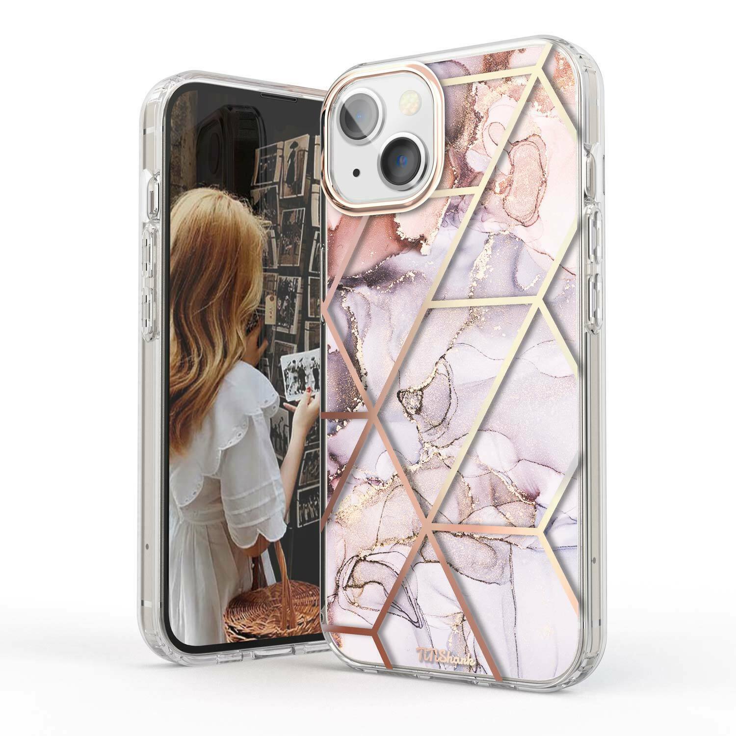 For iPhone 13 Pro Max Case Clear Marble Cute Glitter Shockproof Hard Cover