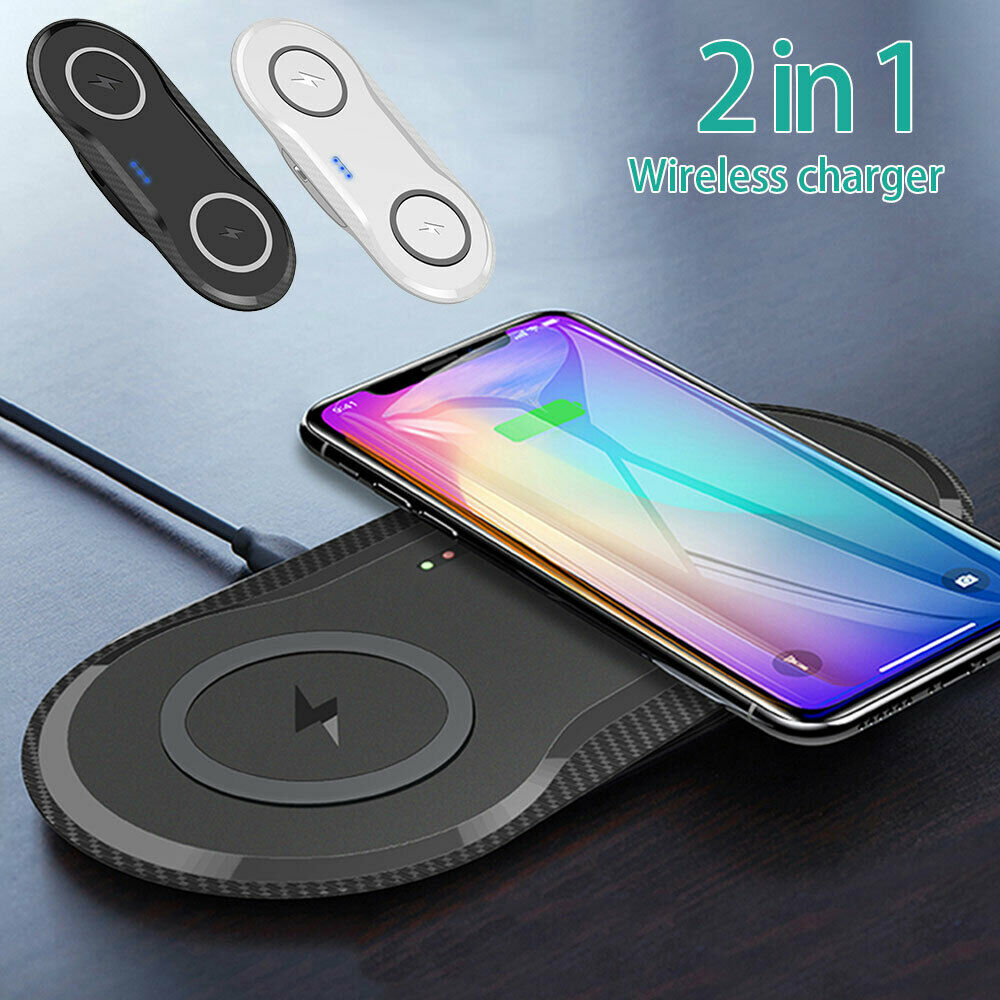 Dual Wireless Charger Phone Fast Charging Pad Mat For iPhone Samsung Galaxy AU For Double 10W-Black