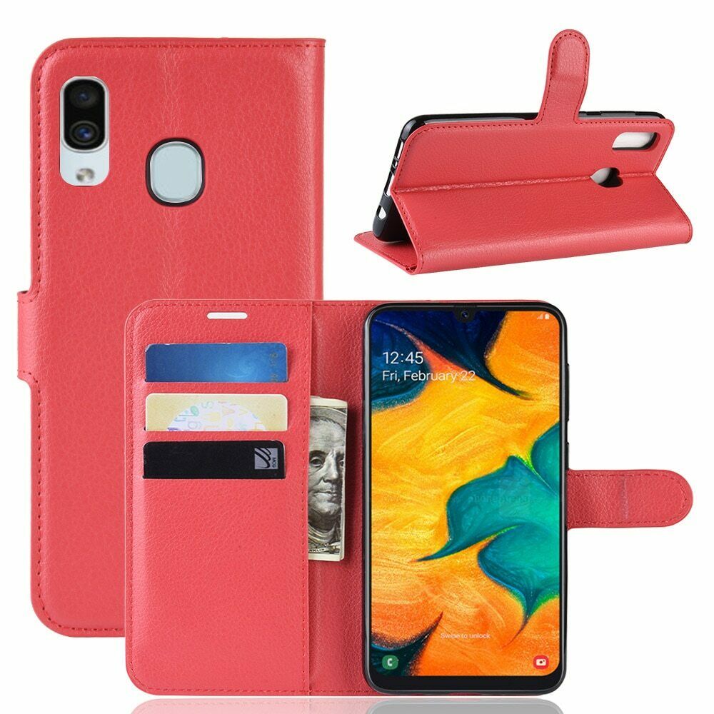 Samsung Galaxy A30 Wallet Leather Case Flip Magnetic Card Slot Cover-Red